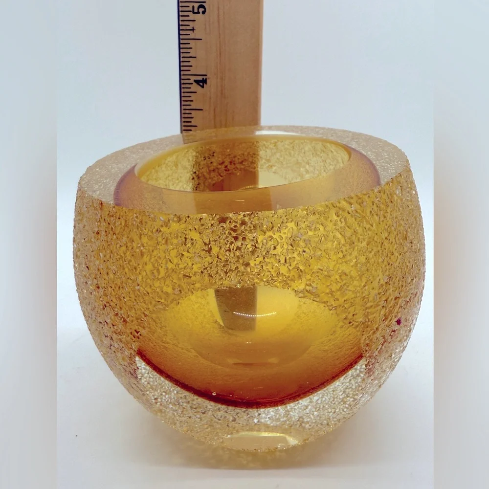 Fifth avenue glass amber frosted Tea‎ Light votive candle holder Geode